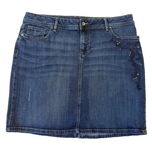 Sonoma Women's Denim Blue Jean Embroidered Modern Fit Skirt, 16